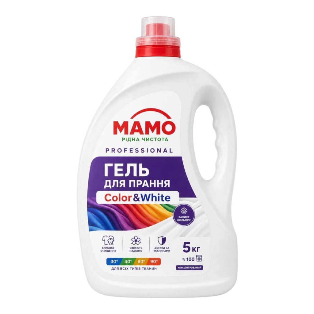 Гель для прання МАМО PROFESSIONAL Color and White 5 кг у білій каністрі